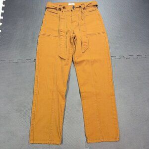 Kensie Jeans Womens Mustard High-Waist Pants With Tie-Belt Size 6/28 Cotton Blen
